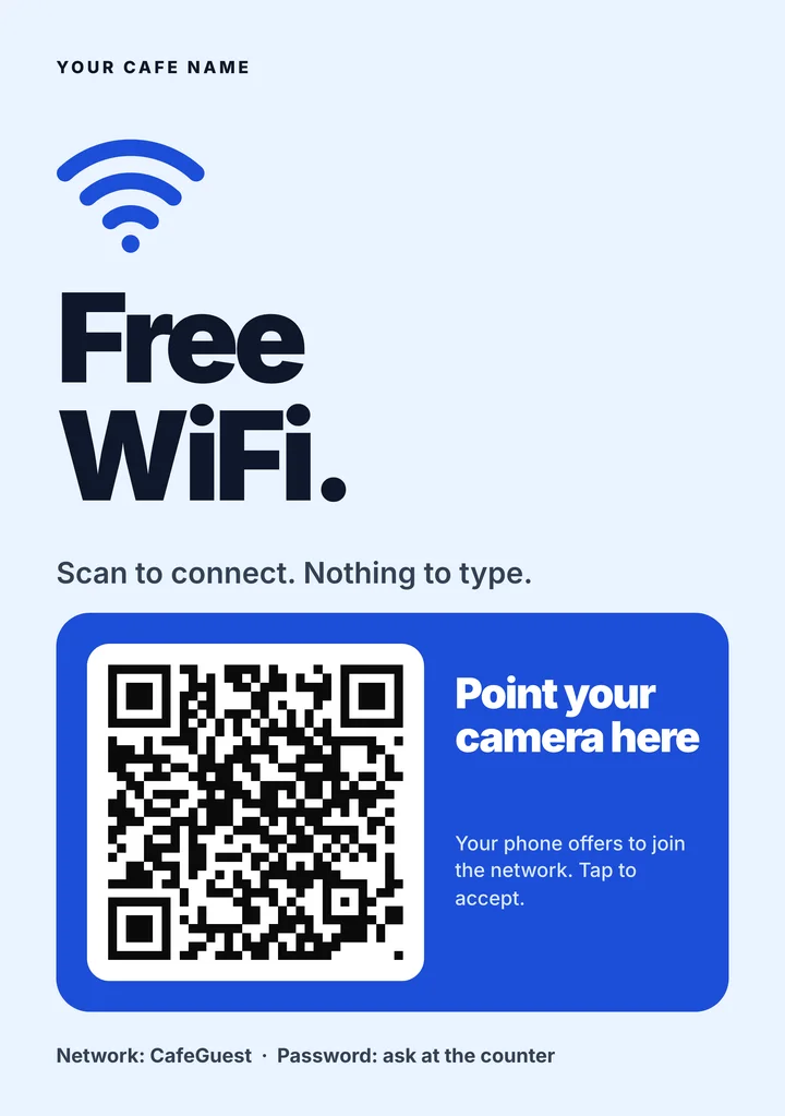 Guest WiFi sign template with a QR code