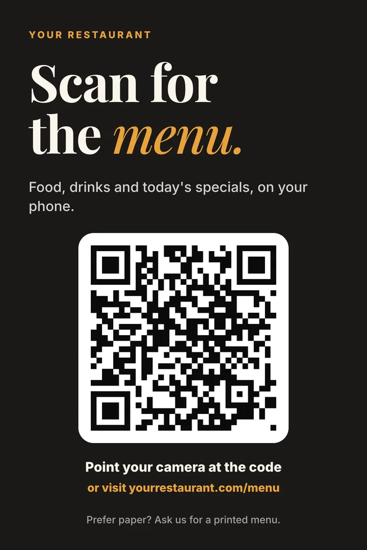 Menu table tent template with a QR code