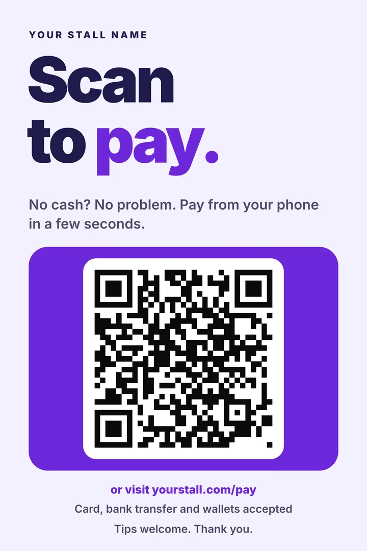Scan-to-pay sign template with a QR code