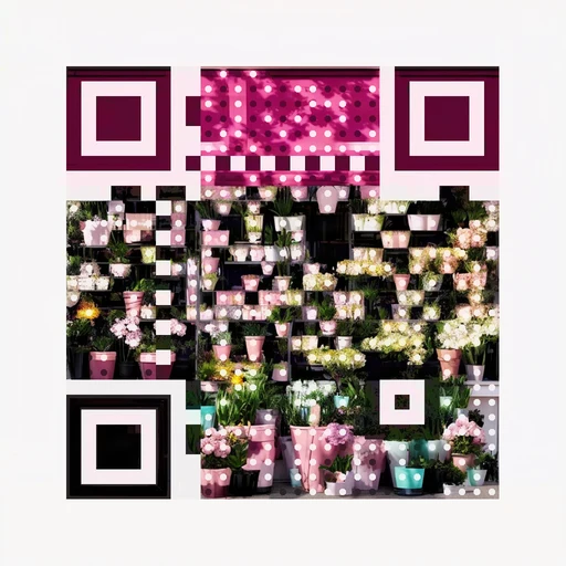 Pastel flower shop storefront with a pink awning as QR artwork