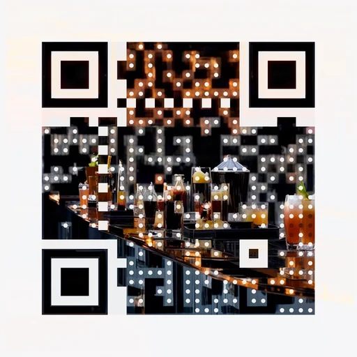 Cocktails on a rooftop bar at golden hour as QR artwork