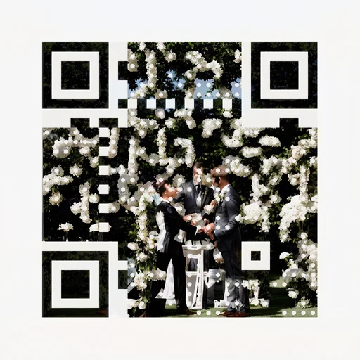 Couple under a white floral arch as QR artwork