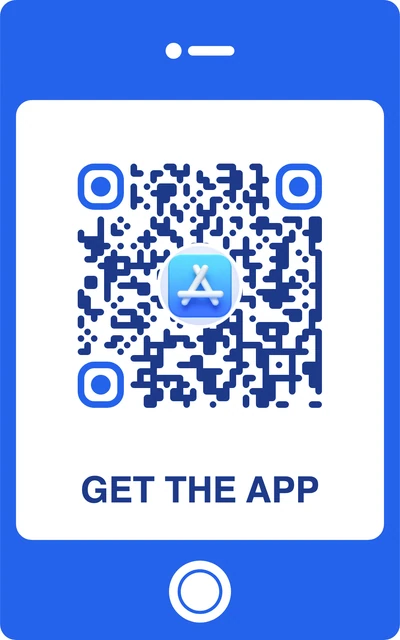 App store QR code with a custom frame and 3D icon