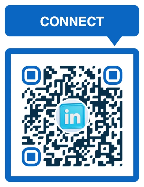 LinkedIn QR code with a custom frame and 3D icon