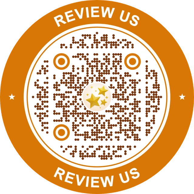 Review QR code with a custom frame and 3D icon