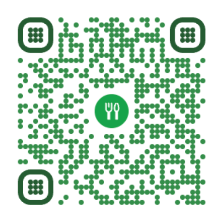 Green restaurant menu QR code with fork-and-knife logo made with QRCodeStack
