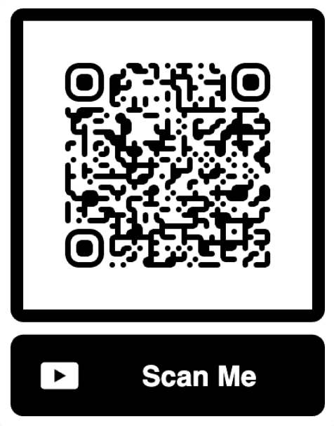 YouTube QR code with black Scan Me frame